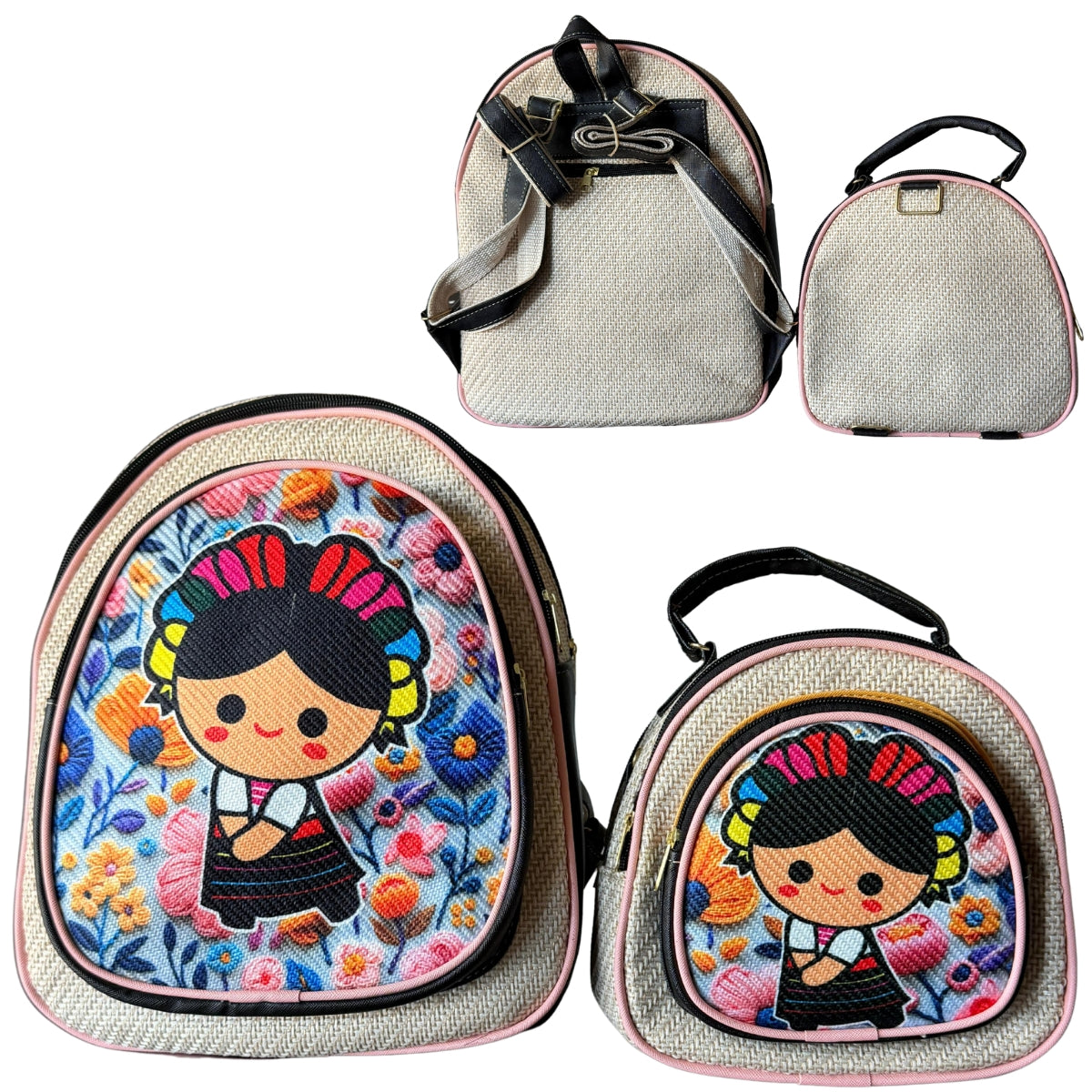 "Mommy & Me" Combo - Lele Doll Jute Backpack Set