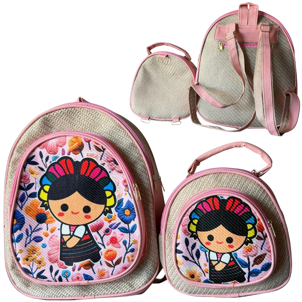 "Mommy & Me" Combo - Lele Doll Jute Backpack Set