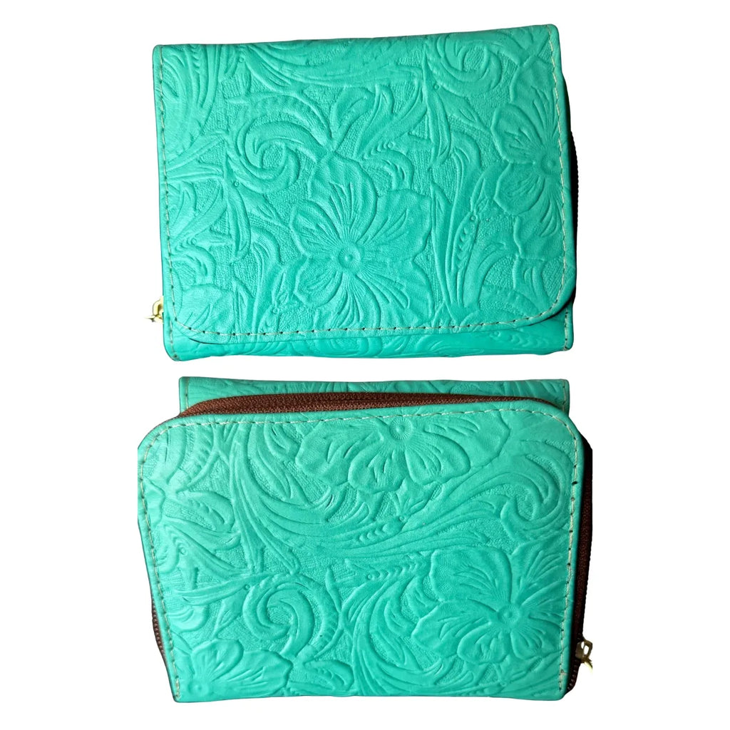 Hand-chiselled leather wallet – "Guanajuato Floral" model, black