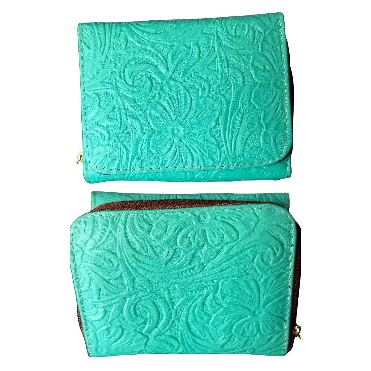 Hand-chiselled leather wallet – "Guanajuato Floral" model, black