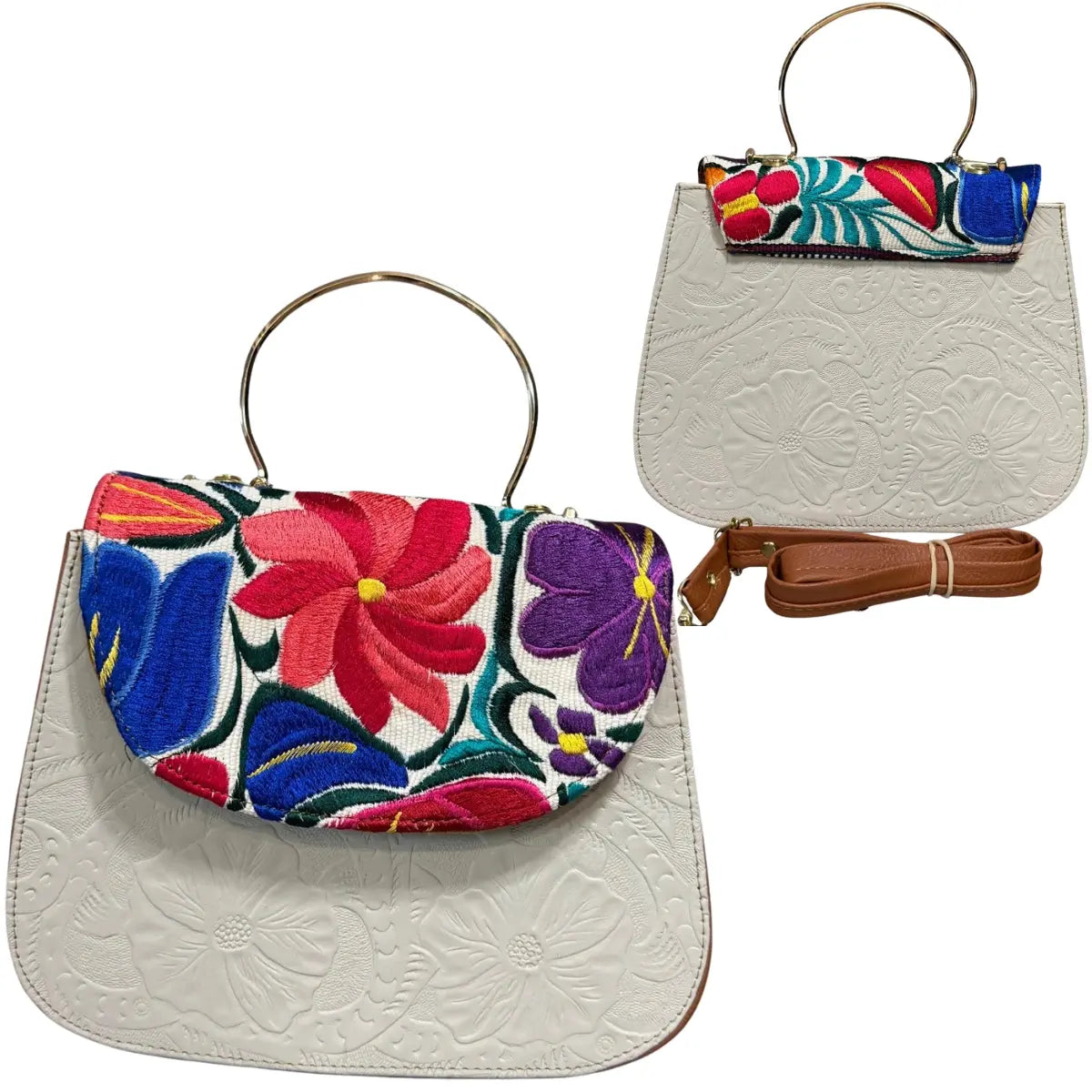 Clutch Bag with Floral Embroidery and Embossed Texture