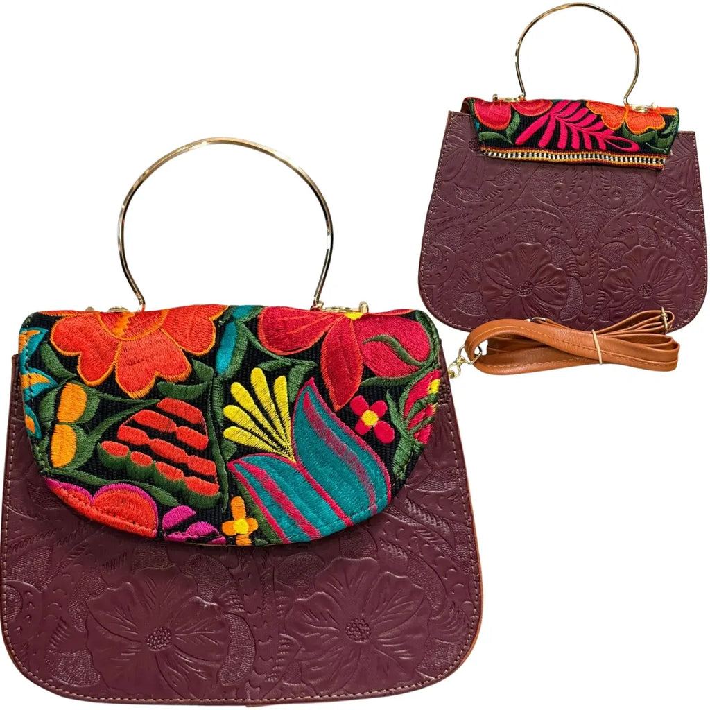 Clutch Bag with Floral Embroidery and Embossed Texture
