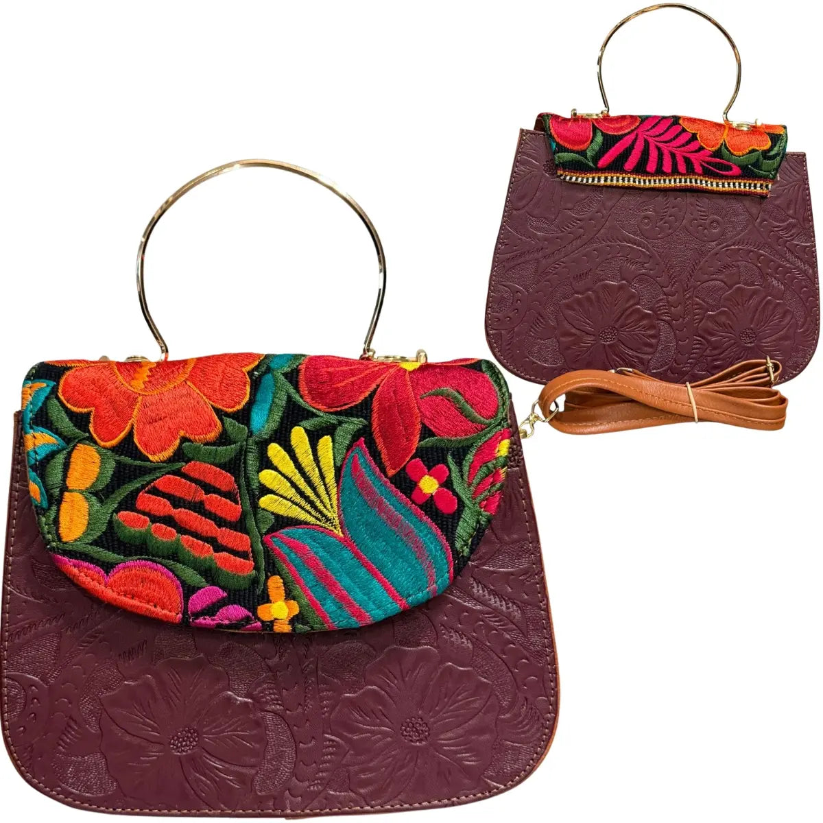 Clutch Bag with Floral Embroidery and Embossed Texture