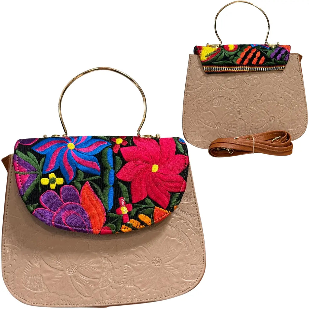 Clutch Bag with Floral Embroidery and Embossed Texture