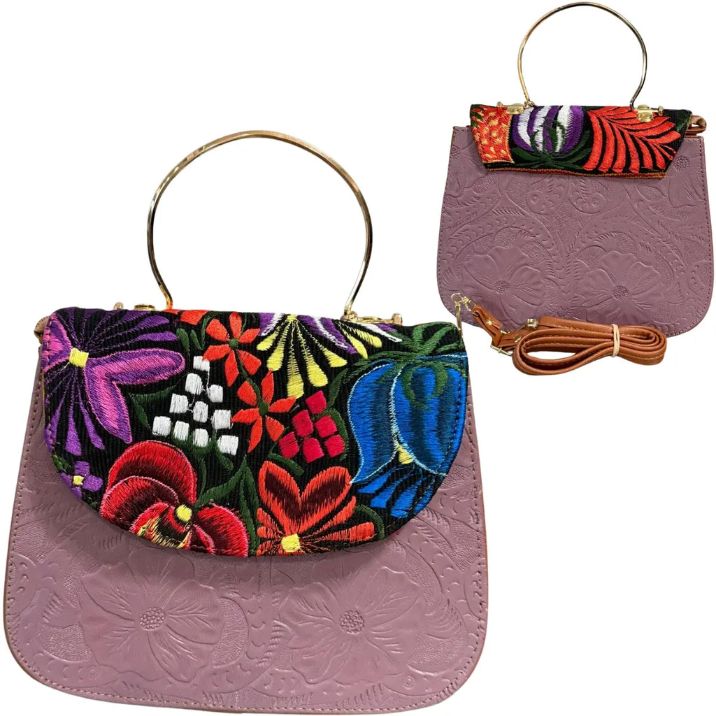 Clutch Bag with Floral Embroidery and Embossed Texture