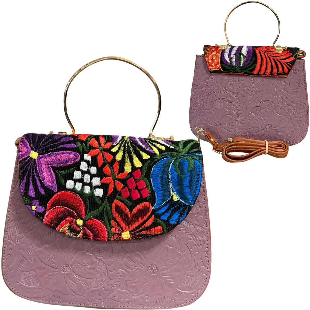 Clutch Bag with Floral Embroidery and Embossed Texture