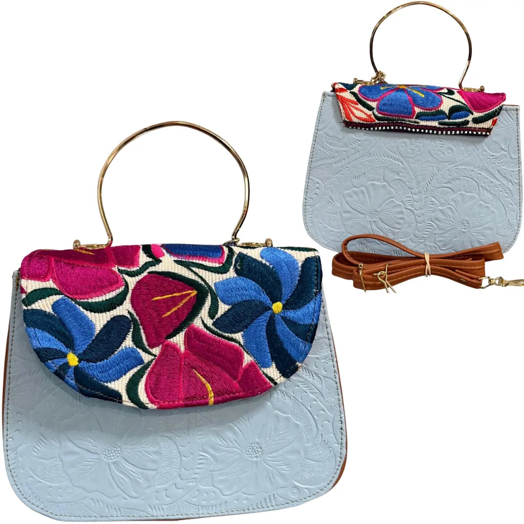 Clutch Bag with Floral Embroidery and Embossed Texture