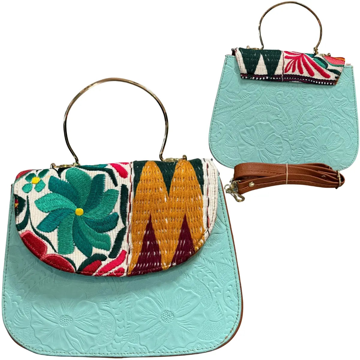 Clutch Bag with Floral Embroidery and Embossed Texture