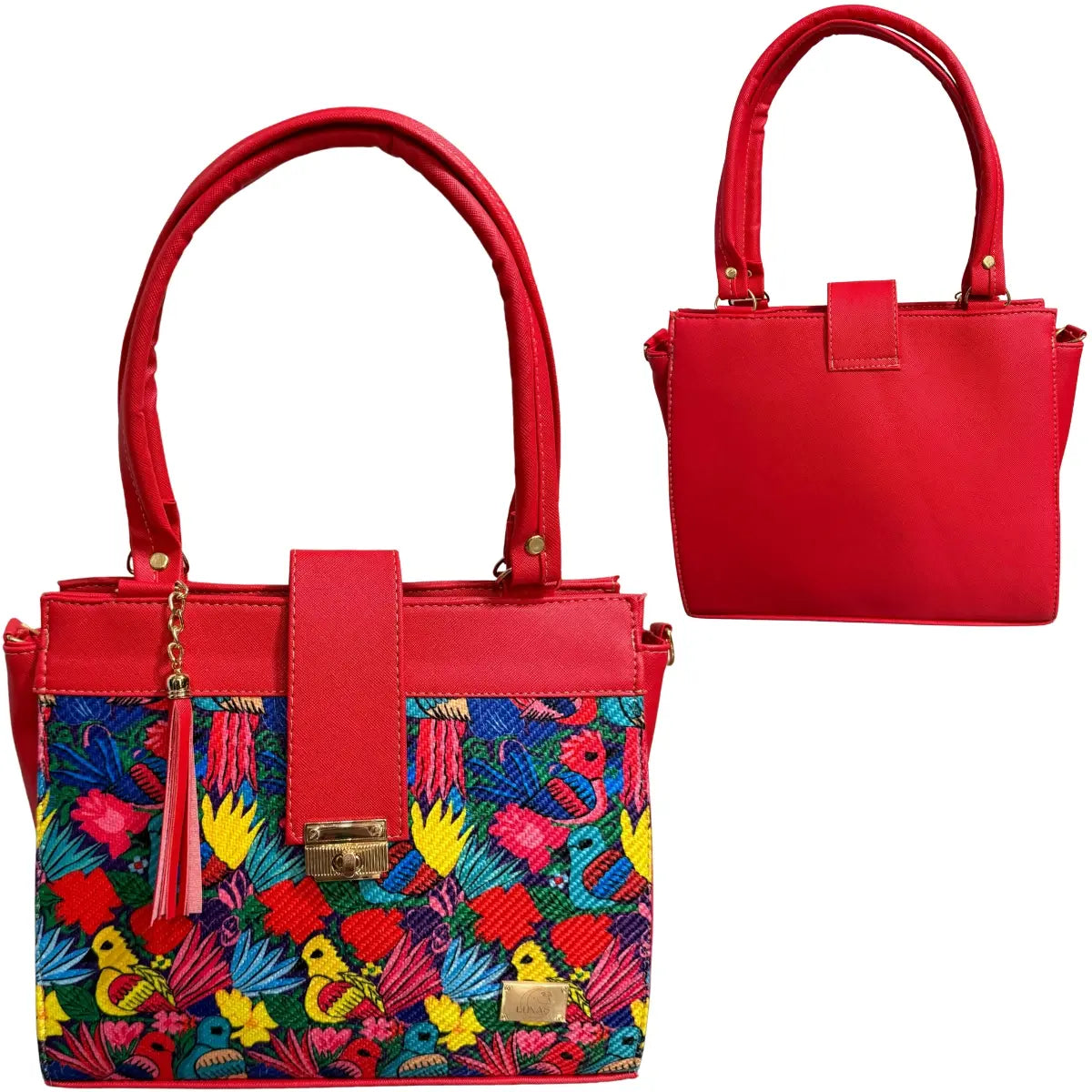 Red Clutch Bag with Bird and Flower Embroidery