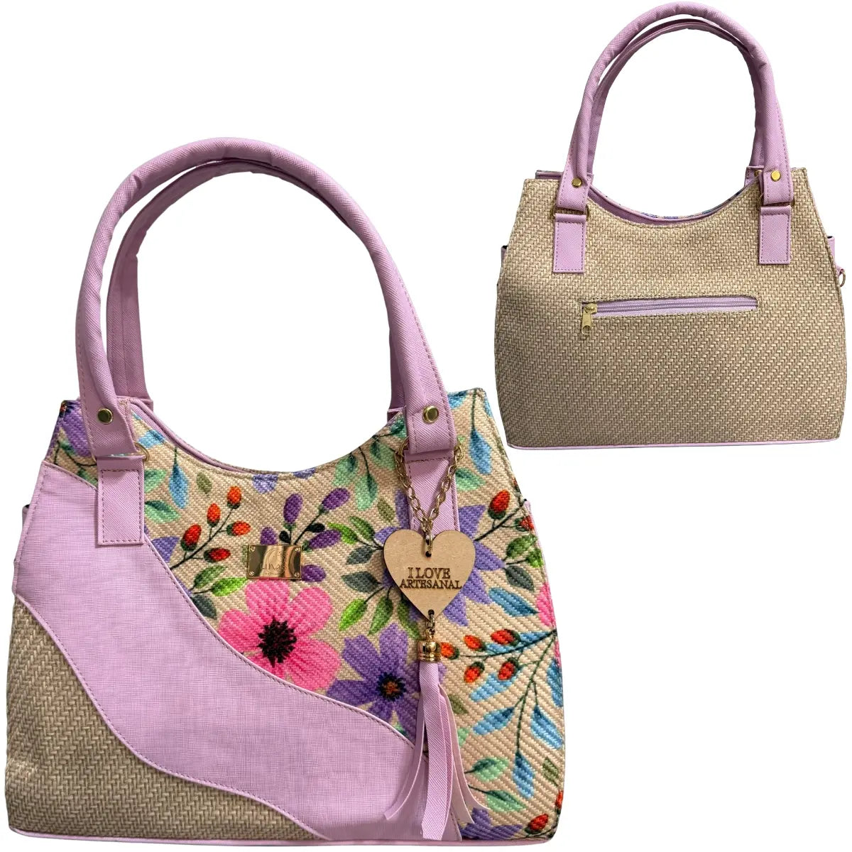 Handcrafted Lilac Floral Bag with Heart-Shaped Clasp