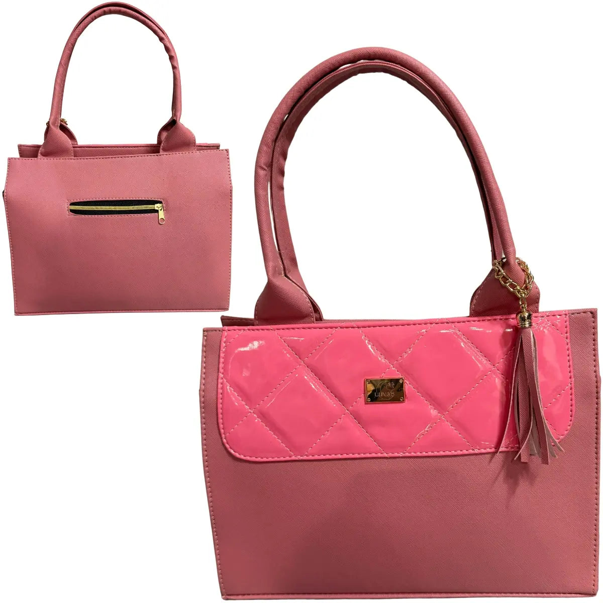 Pink Clutch Bag with Quilted and Shiny Finish