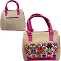 Handcrafted Beige Bag with Floral Embroidery and Fuchsia Accents