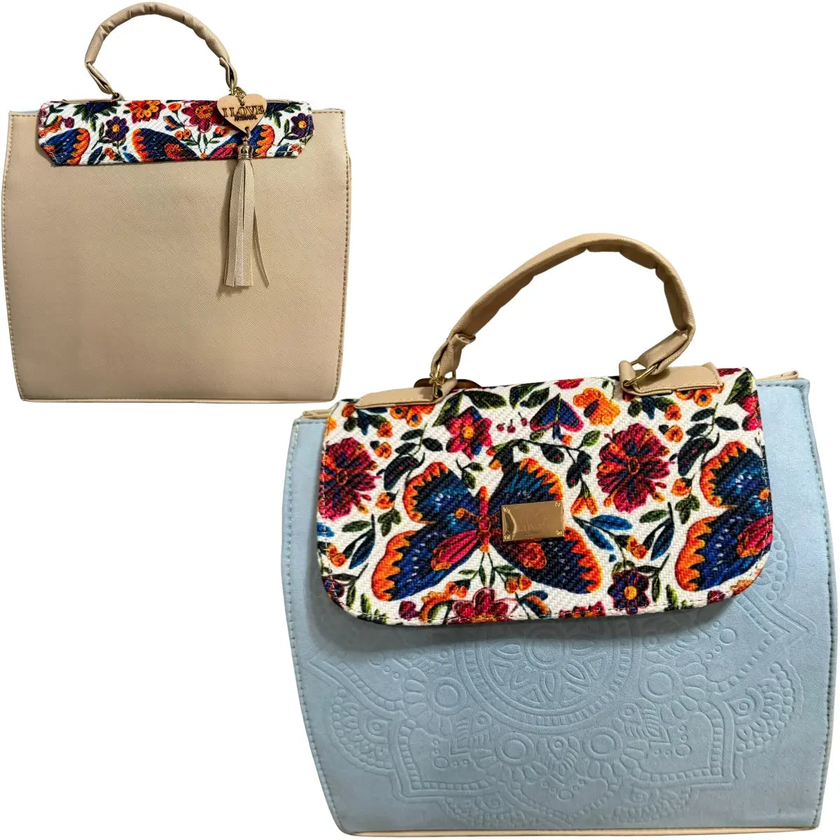 Clutch Bag with Butterfly Embroidery and Mandala Engraving