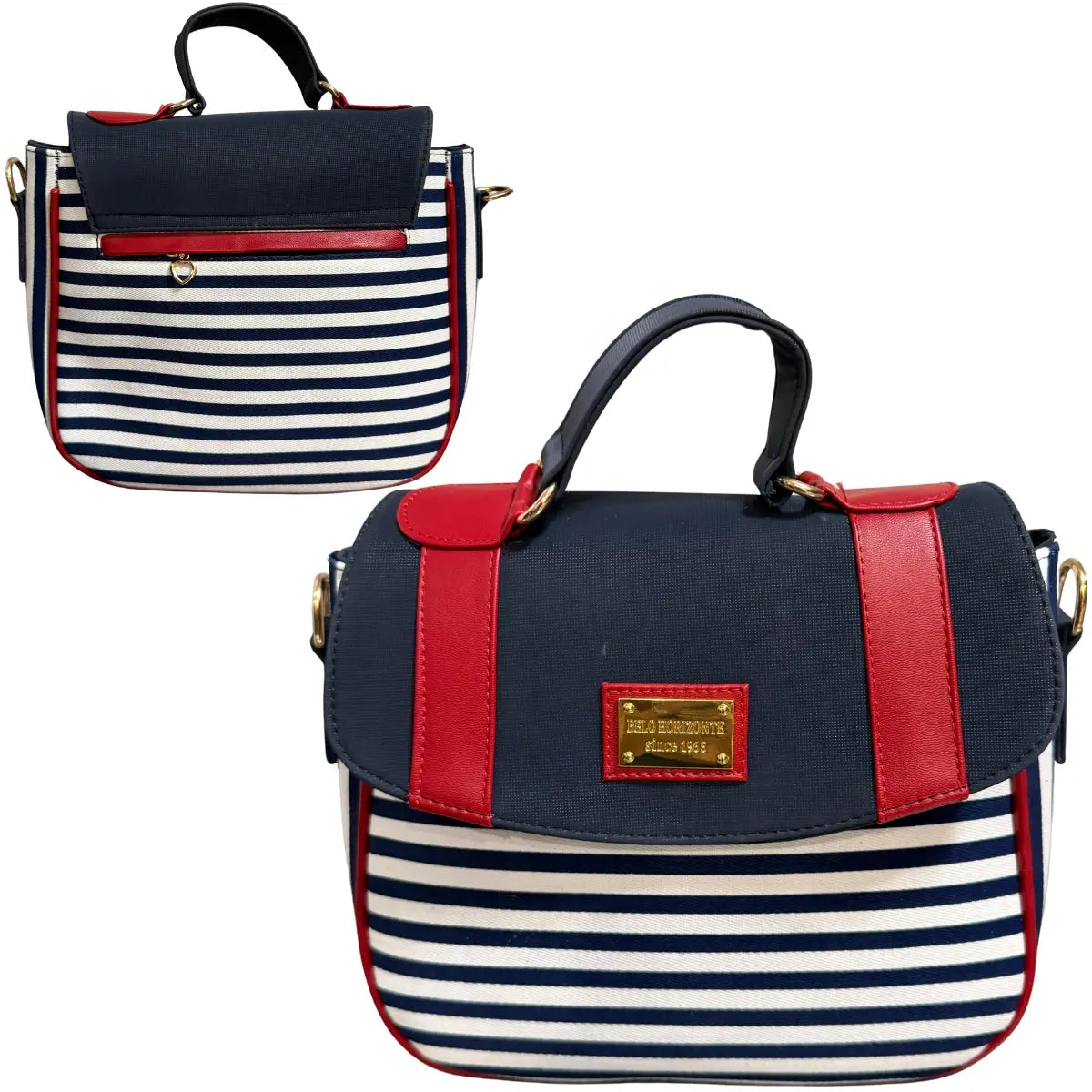 Striped Nautical-Style Bag with Red Accents