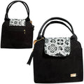 Black Bag with Floral Embroidery and Handcrafted Flap