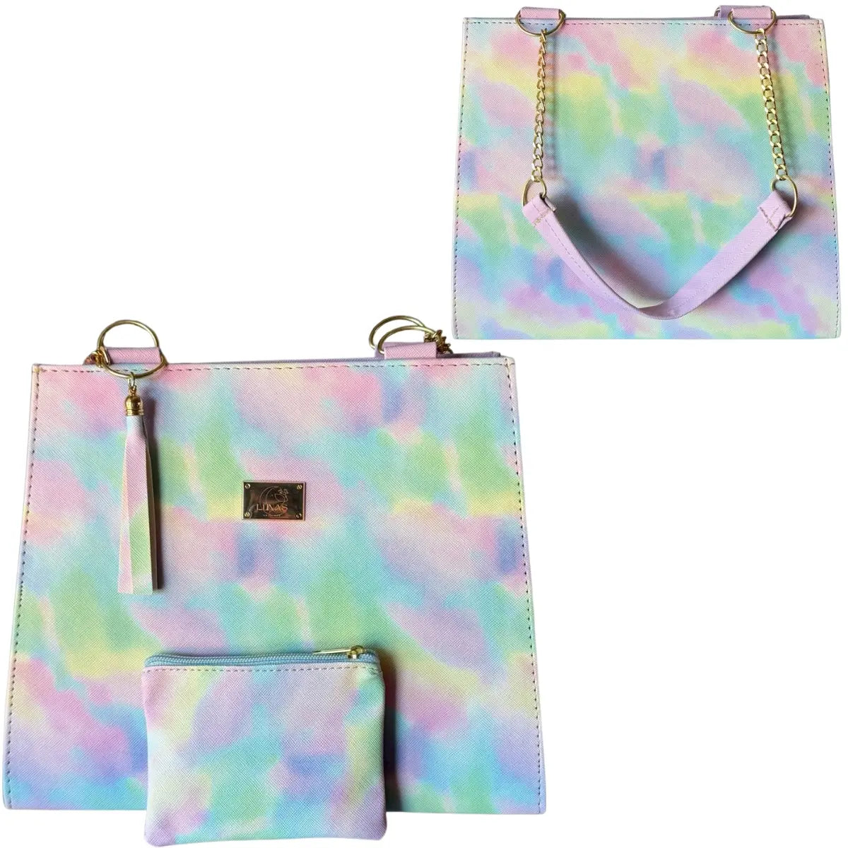 Handcrafted Watercolor-Print Handbag with Matching Coin Purse
