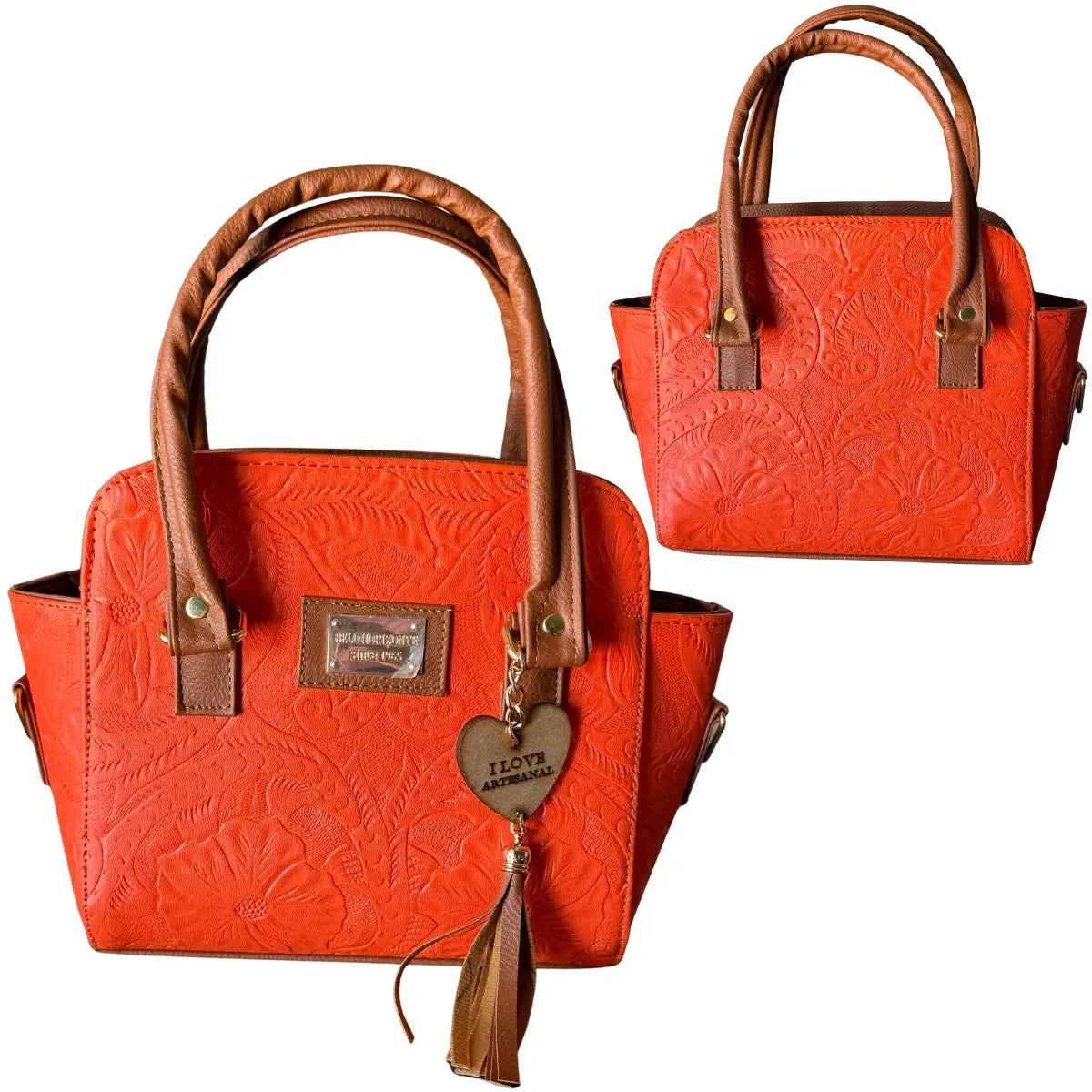 Clutch Bag with Floral Embroidery and "I Love Handcrafted" Charm
