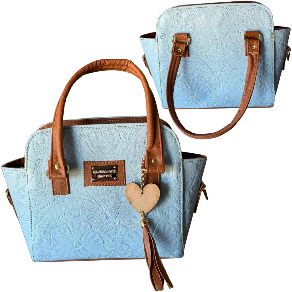 Clutch Bag with Floral Embroidery and "I Love Handcrafted" Charm