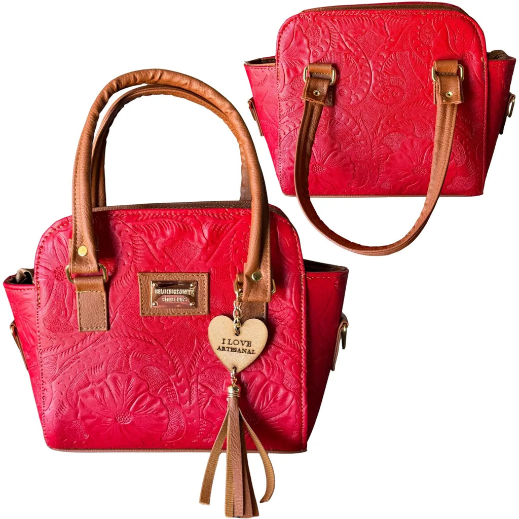Clutch Bag with Floral Embroidery and "I Love Handcrafted" Charm