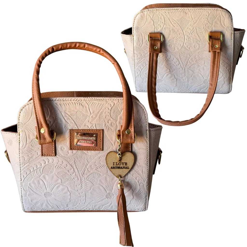 Clutch Bag with Floral Embroidery and "I Love Handcrafted" Charm