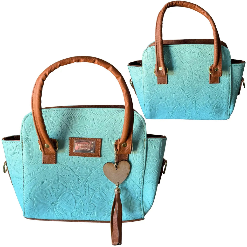 Clutch Bag with Floral Embroidery and "I Love Handcrafted" Charm