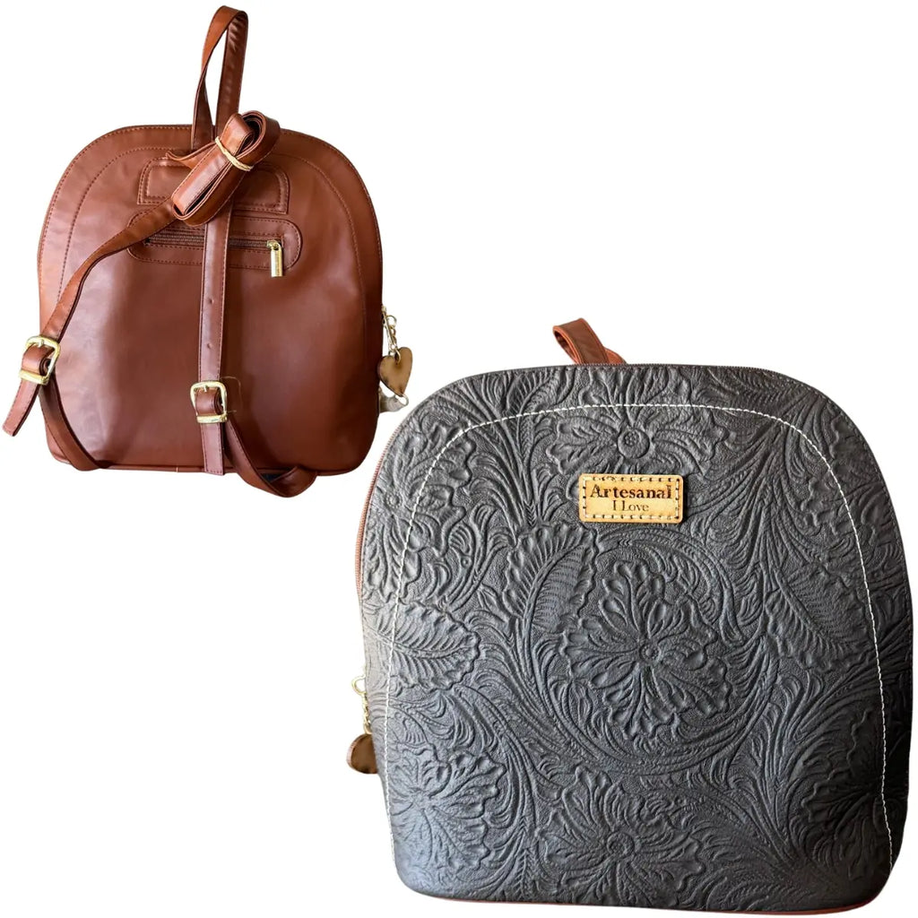 "Globo" Leather Backpack with Hand-Carved Details