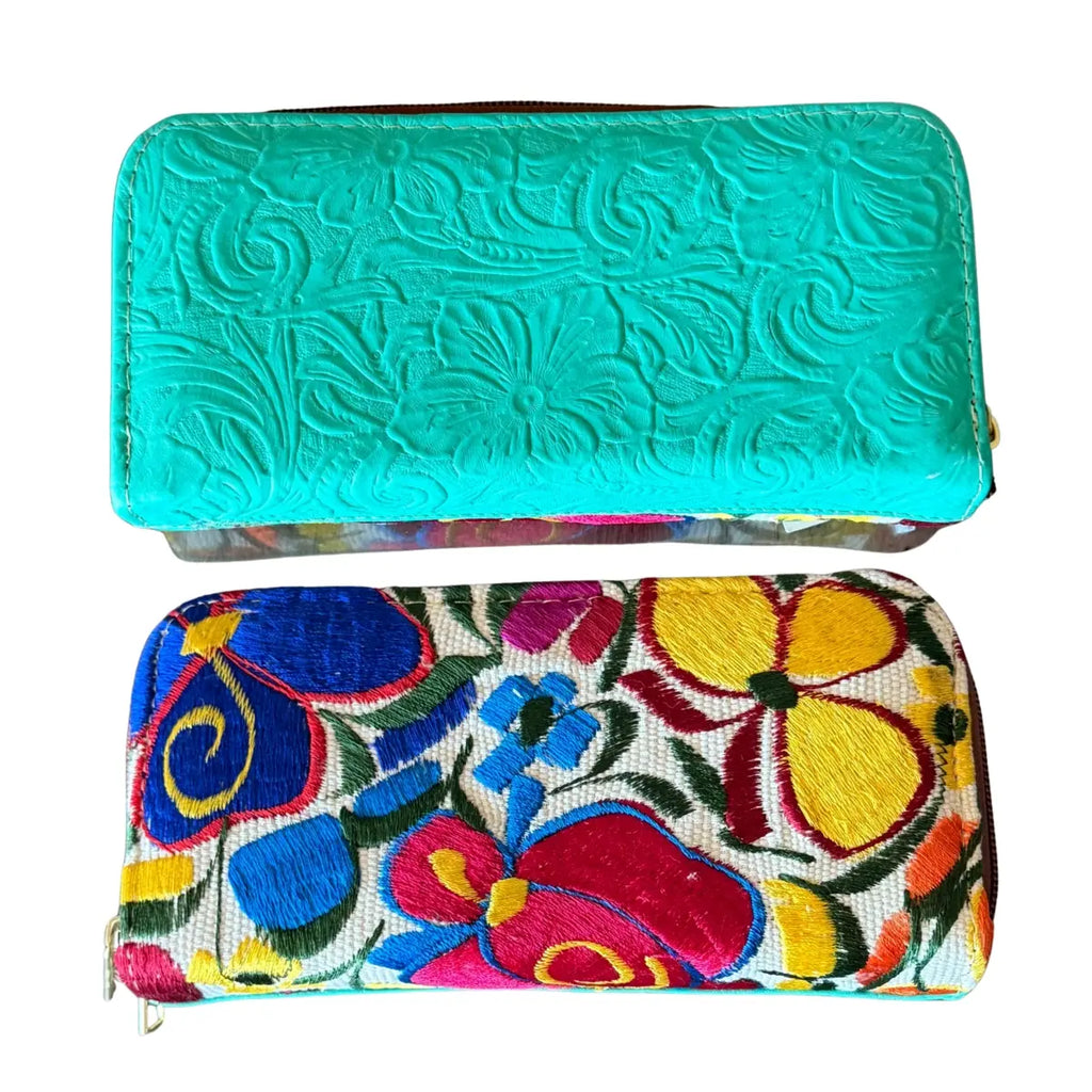 Double Shoulder Bag: Leather and Woven Fabric