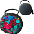 Handcrafted Round Leather Bag with Chiapanec Weaving