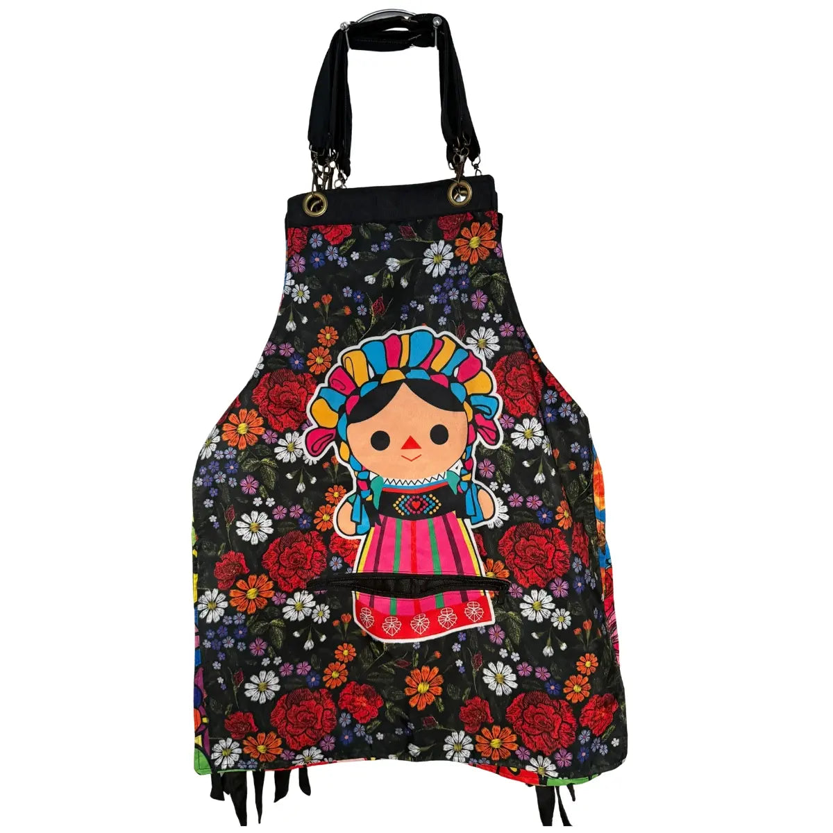 Handcrafted fabric apron with a fastener and Mexican motifs