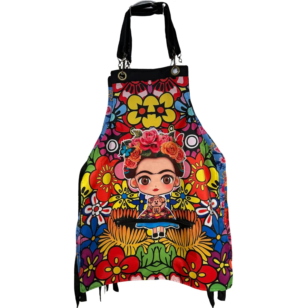 Handcrafted fabric apron with a fastener and Mexican motifs
