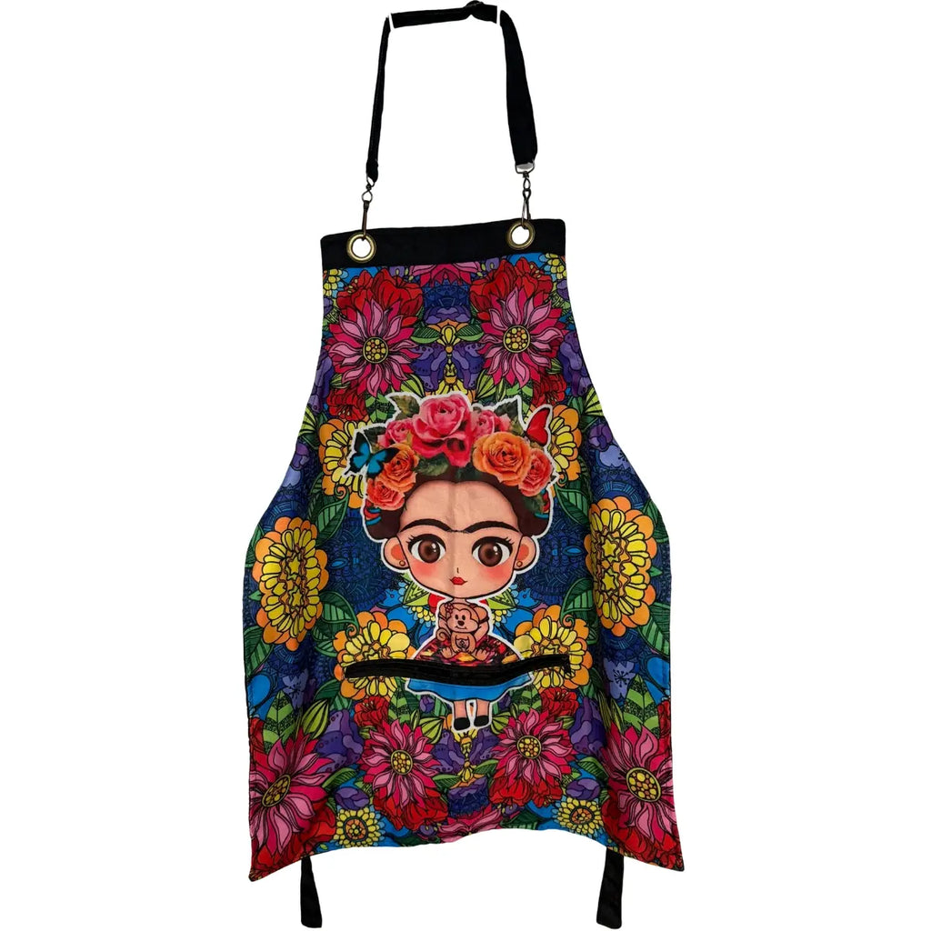 Handcrafted fabric apron with a fastener and Mexican motifs