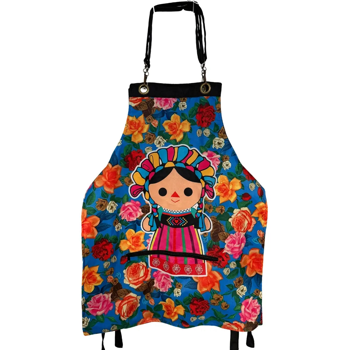 Handcrafted fabric apron with a fastener and Mexican motifs
