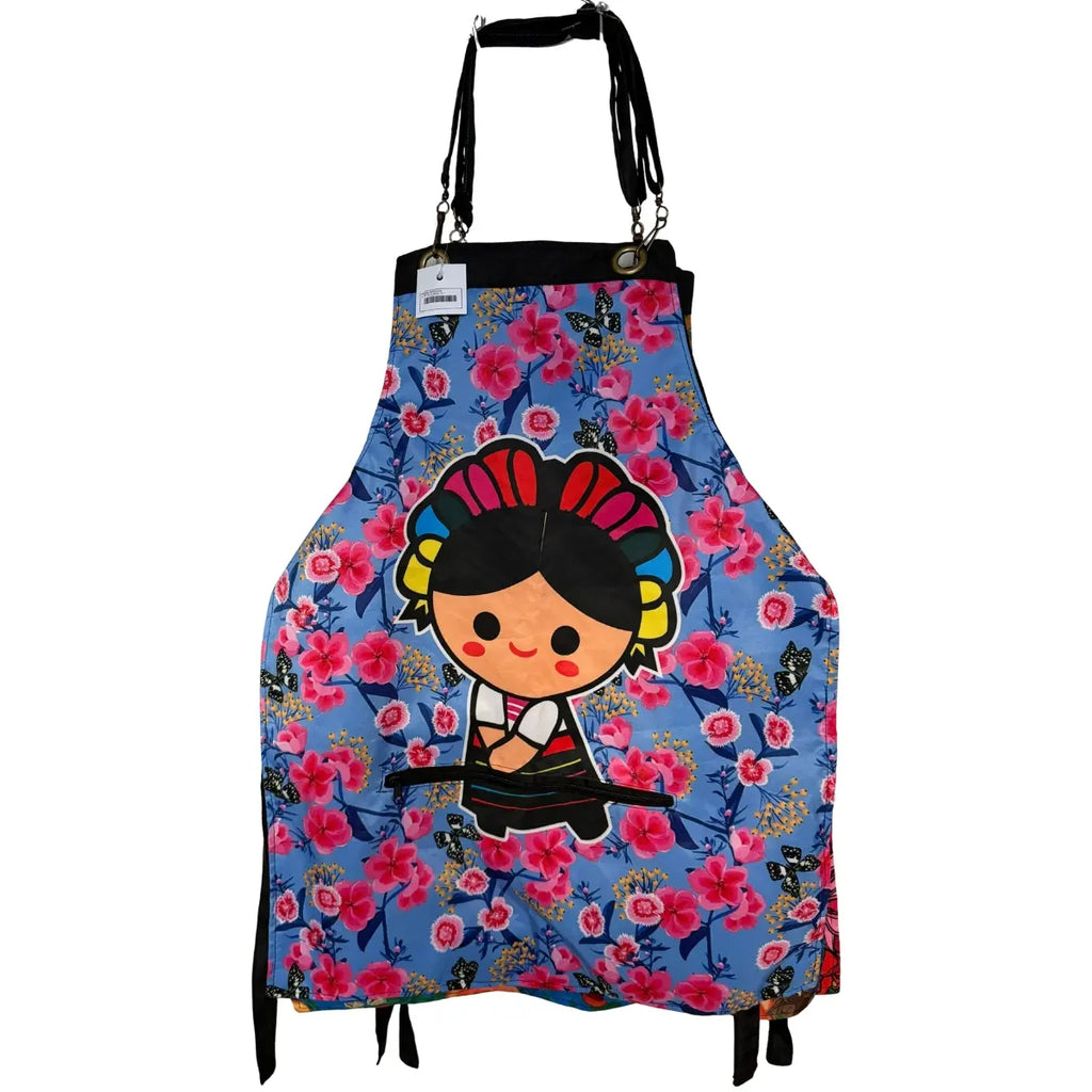 Handcrafted fabric apron with a fastener and Mexican motifs