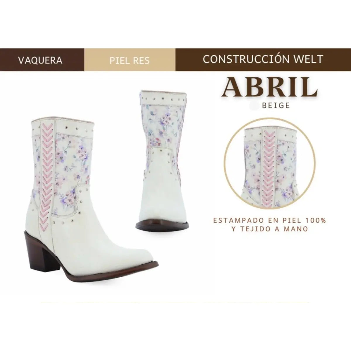 Abril Cowboy Boots in Cowhide Leather - Beige