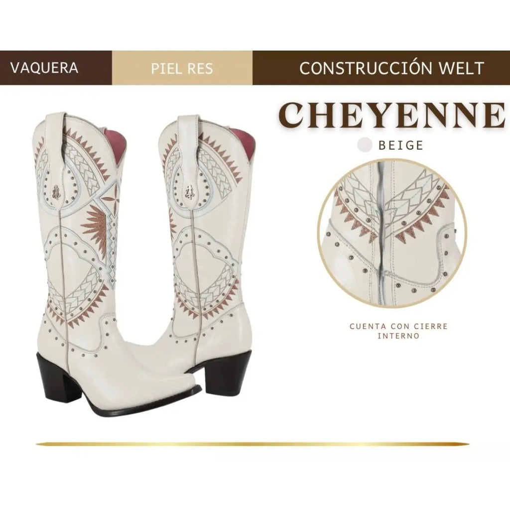 Cheyenne Cowboy Boots - Beige Cowhide Leather