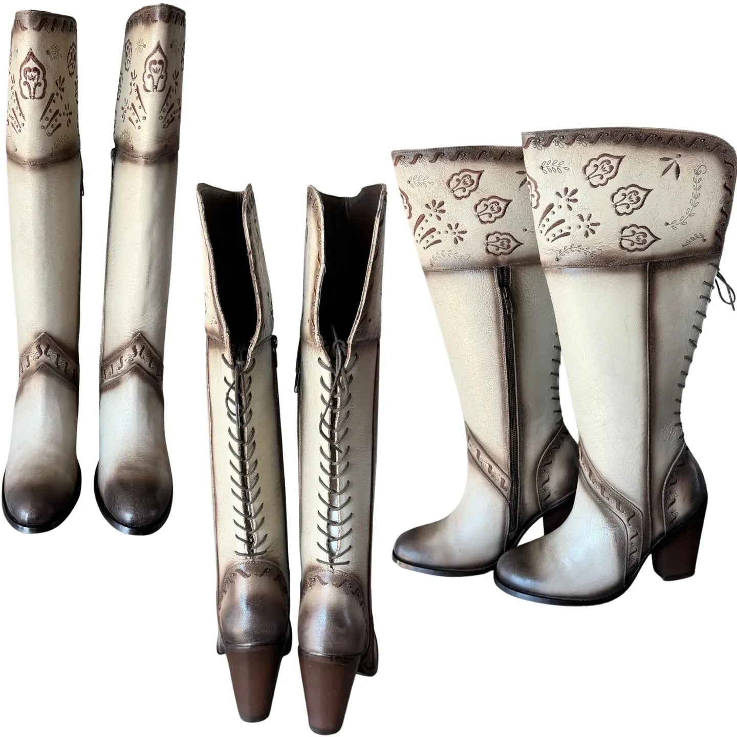 Show-Off Knee-High Boots - Beaver Brown with a Crackled Finish