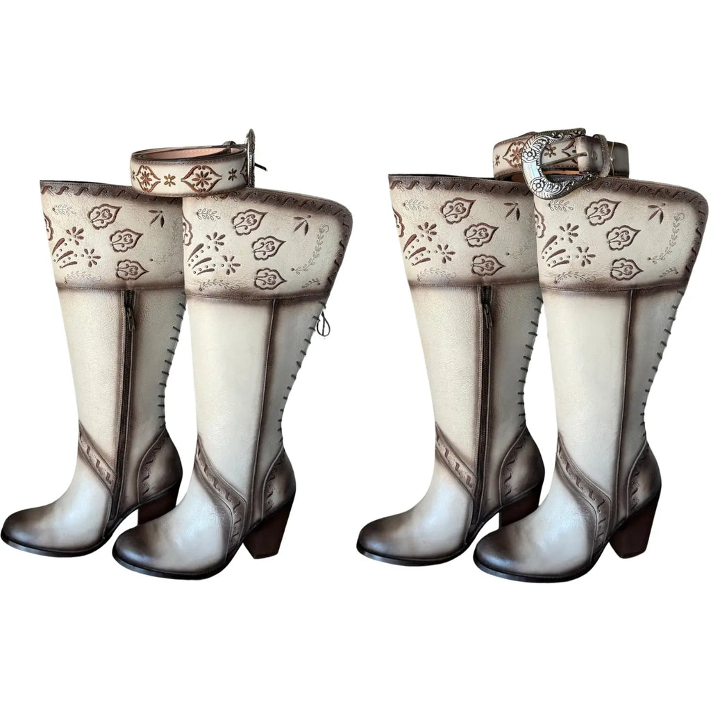 Show-Off Knee-High Boots - Beaver Brown with a Crackled Finish