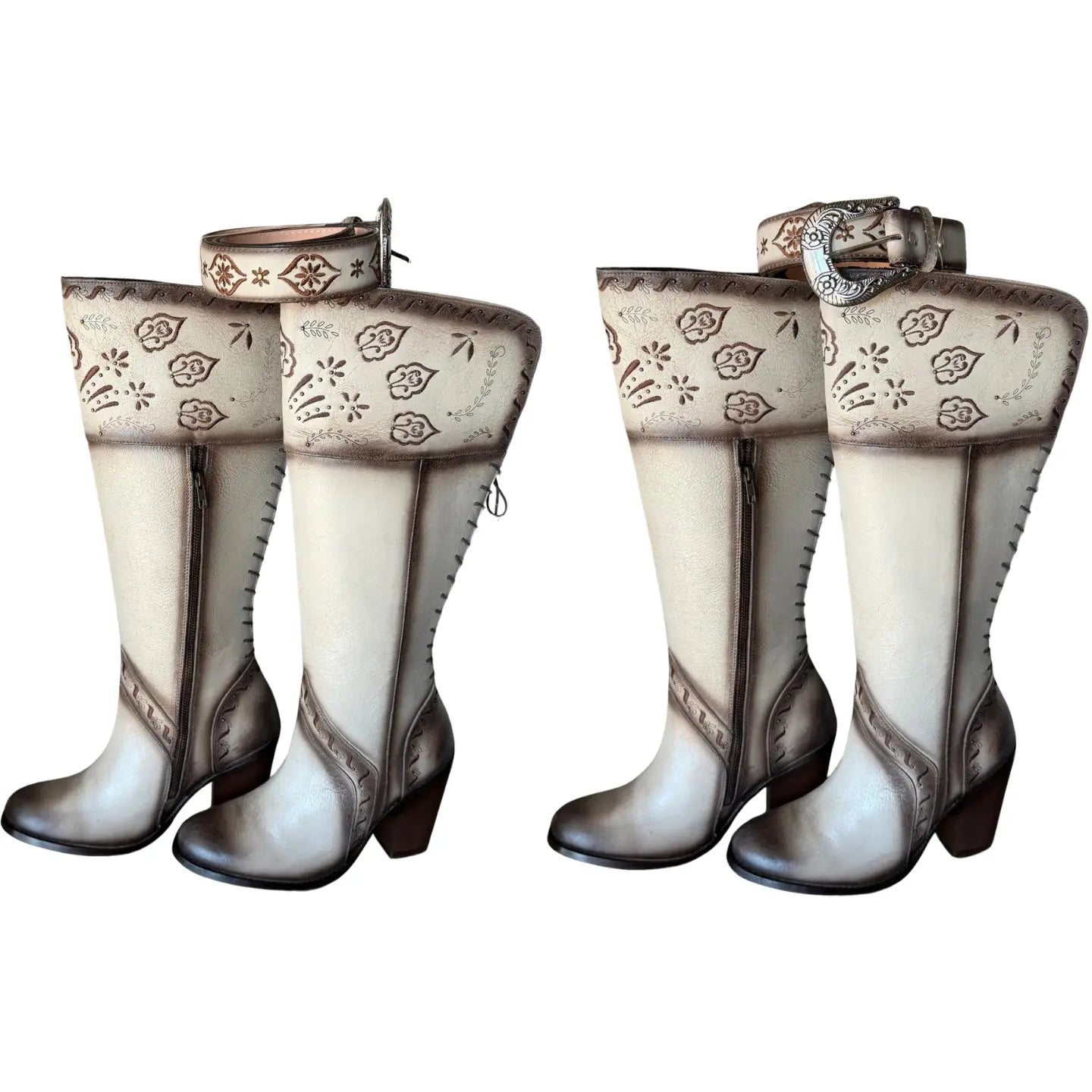 Show-Off Knee-High Boots - Beaver Brown with a Crackled Finish