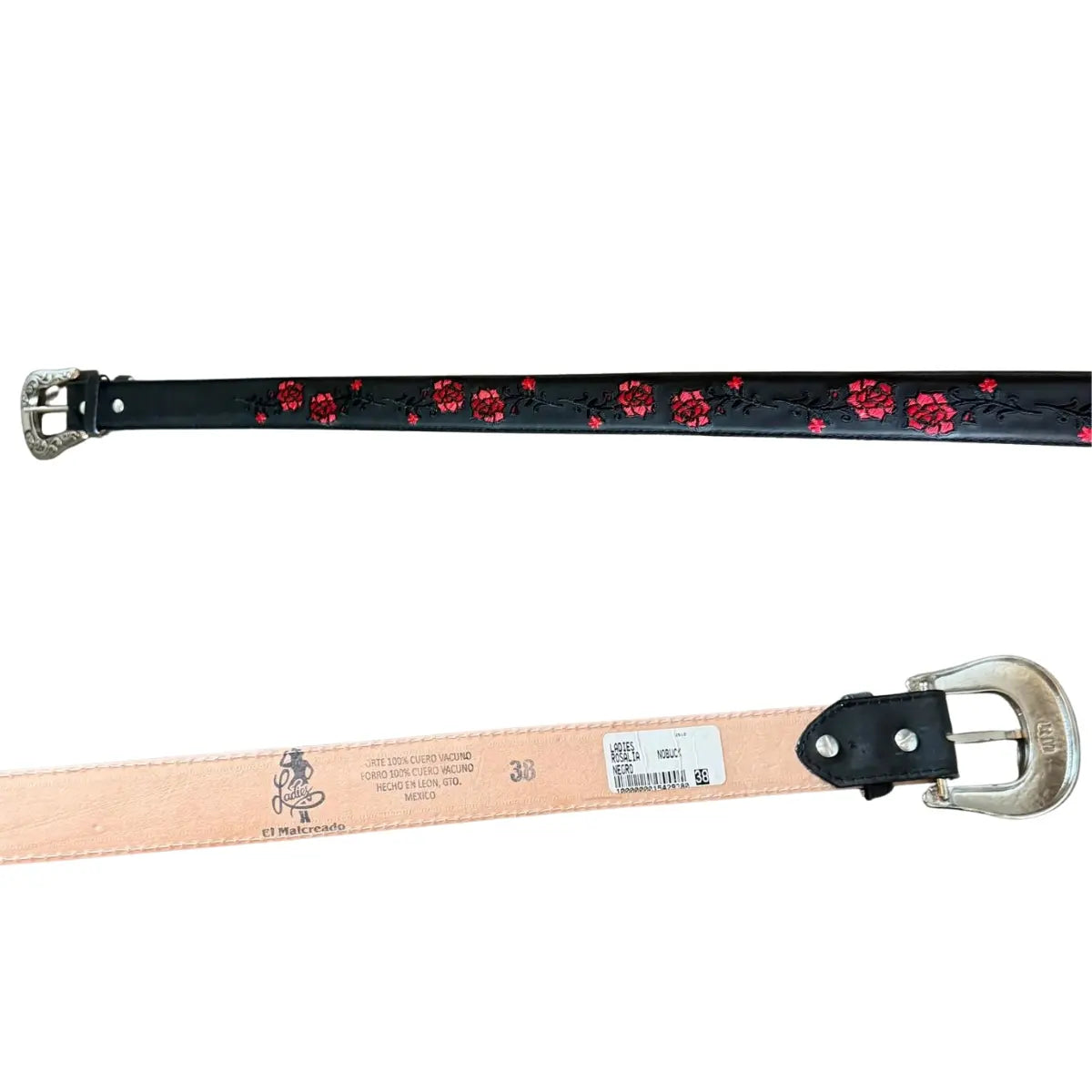 Malcreado Floral Embroidered Leather Belt - Elegant White & Grey Pattern