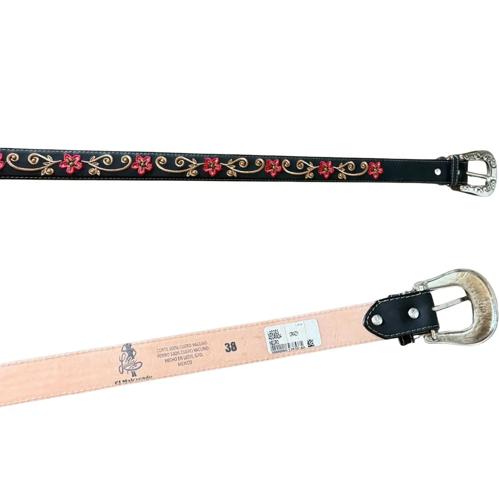 Malcreado Blue & White Floral Embroidered Leather Belt