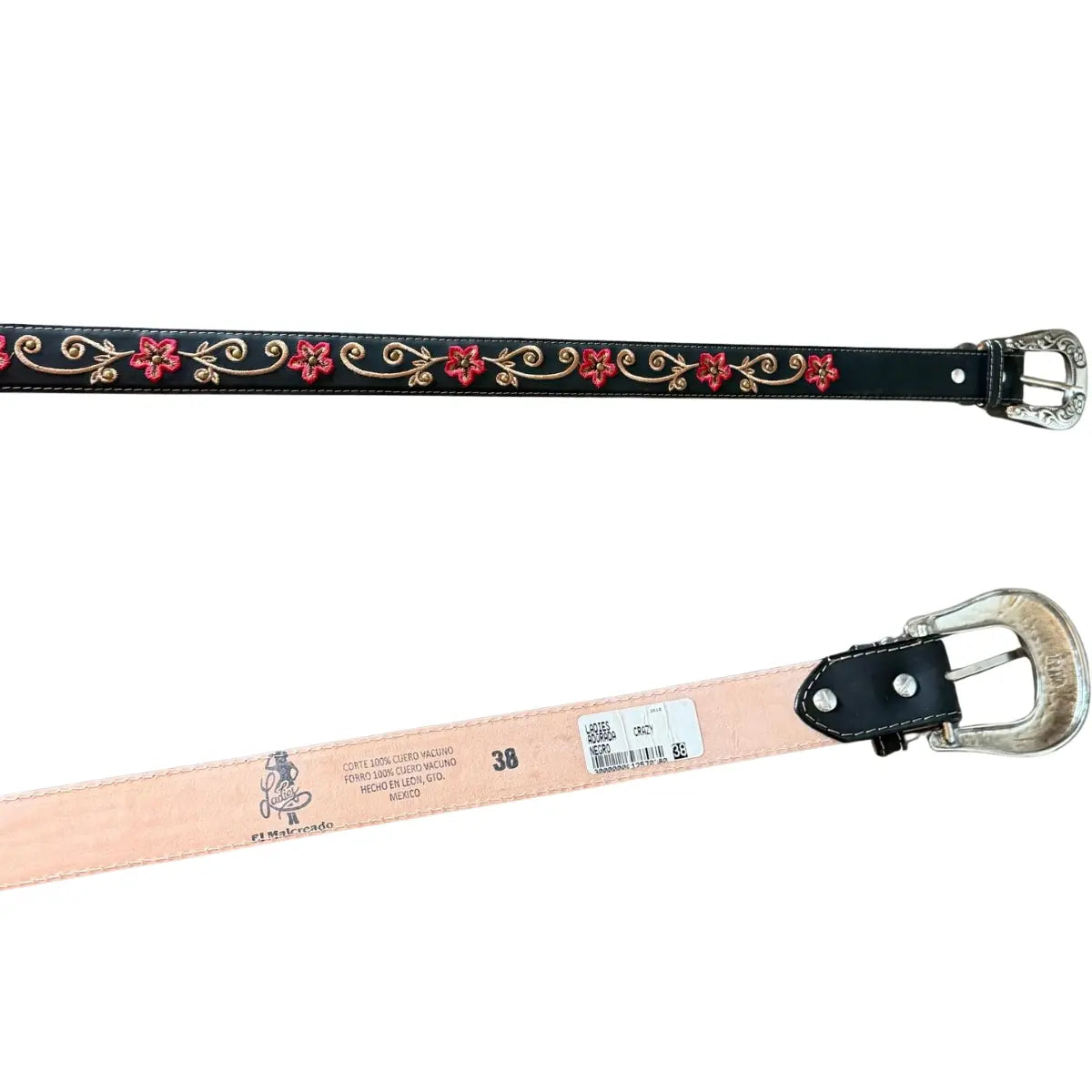 Malcreado Blue & White Floral Embroidered Leather Belt