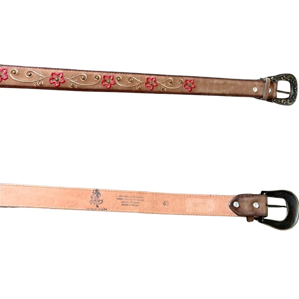 Malcreado Blue & White Floral Embroidered Leather Belt