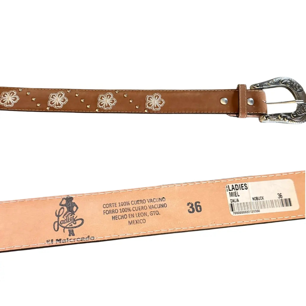 Malcreado Red & White Floral Embroidered Leather Belt