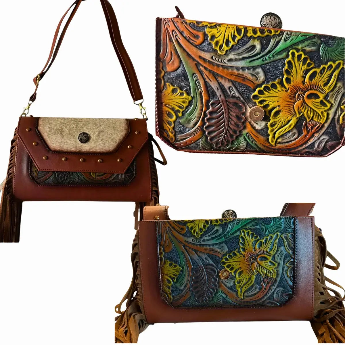 Country Style Hair-on-Hide Leather Crossbody Bag