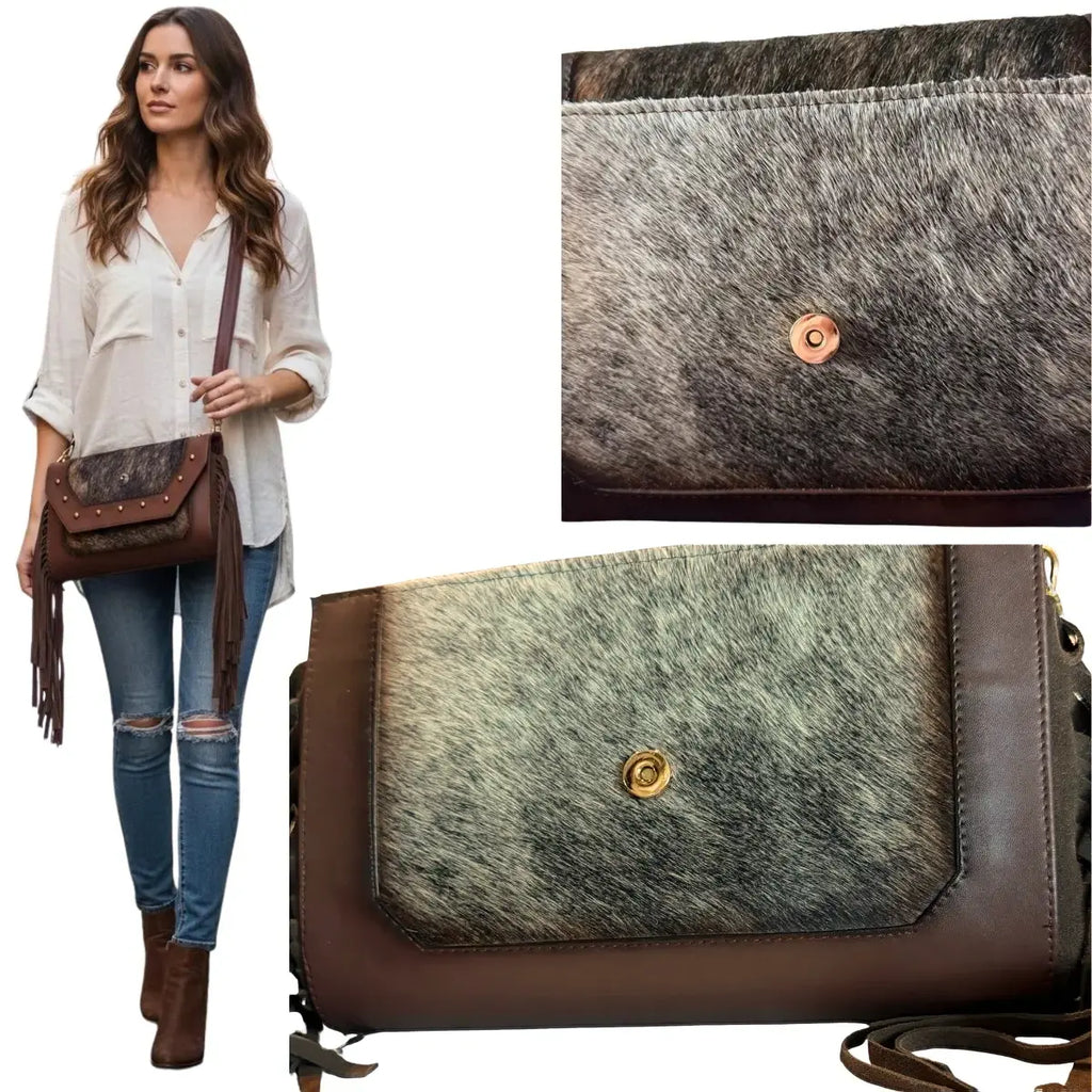 Country Style Hair-on-Hide Leather Crossbody Bag