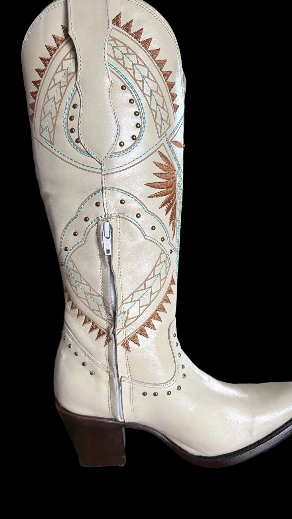Cheyenne Cowboy Boots - Beige Cowhide Leather
