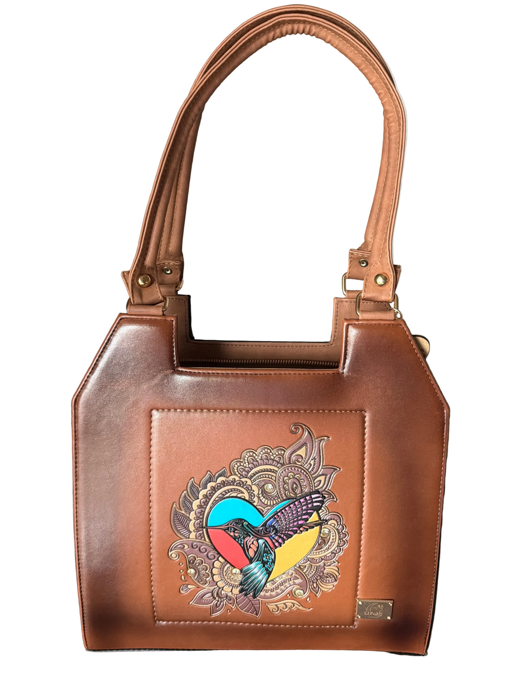 Bolsa de Cuero Vegano Pincelada a Mano - Diseño Floral y Triple Compartimento