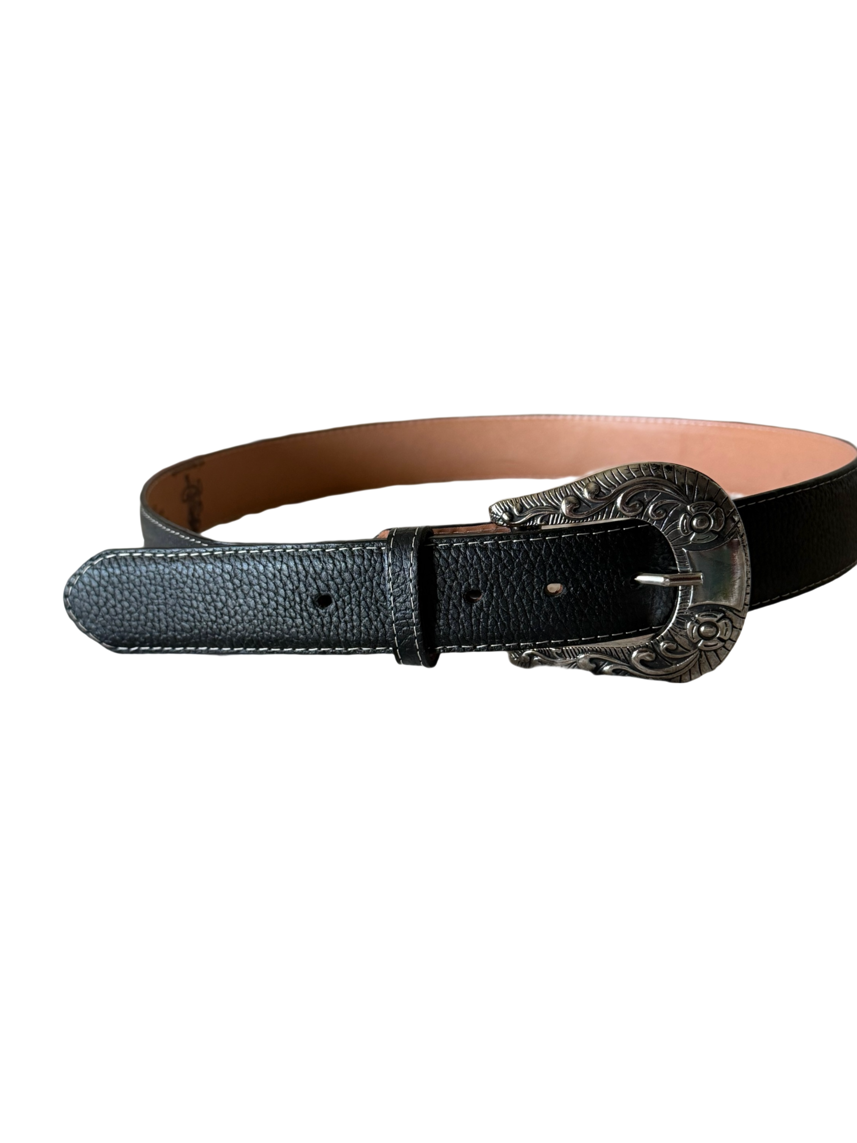 Malcreado Black Leather Belt with Multicolor Floral Embroidery