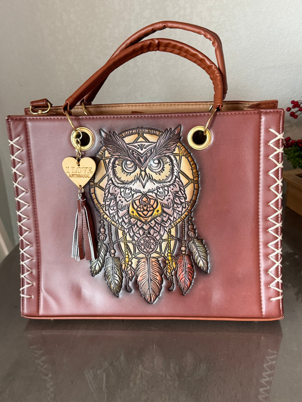 Bolsa Tote de Piel Pintada a Mano - LunaArtesanal