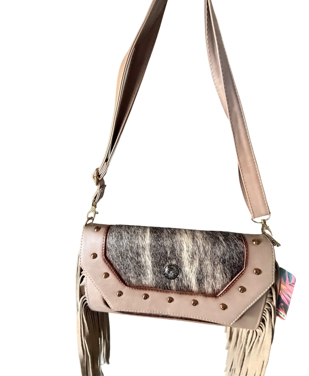 Bolsa Crossbody de Piel con Pelo Estilo Country